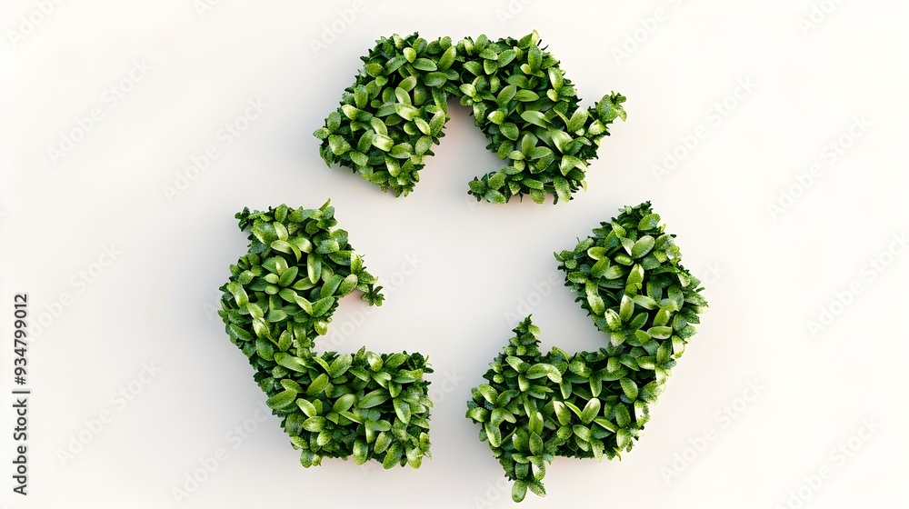 Recycling Symbol Made of Vibrant Green Plants on Minimalist White Background Recycling Symbol Made of Vibrant Green Plants on Minimalist White Background