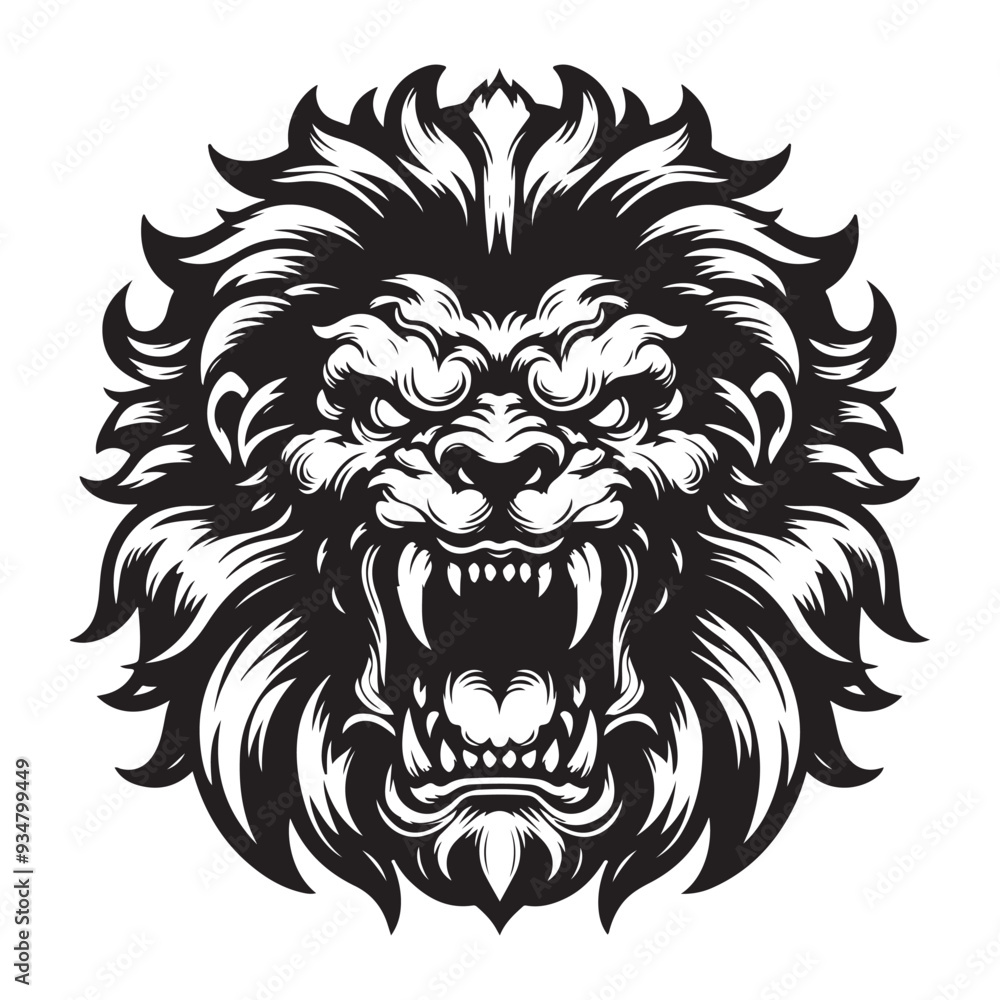 Obraz premium Line art of monster roaring cartoon vector