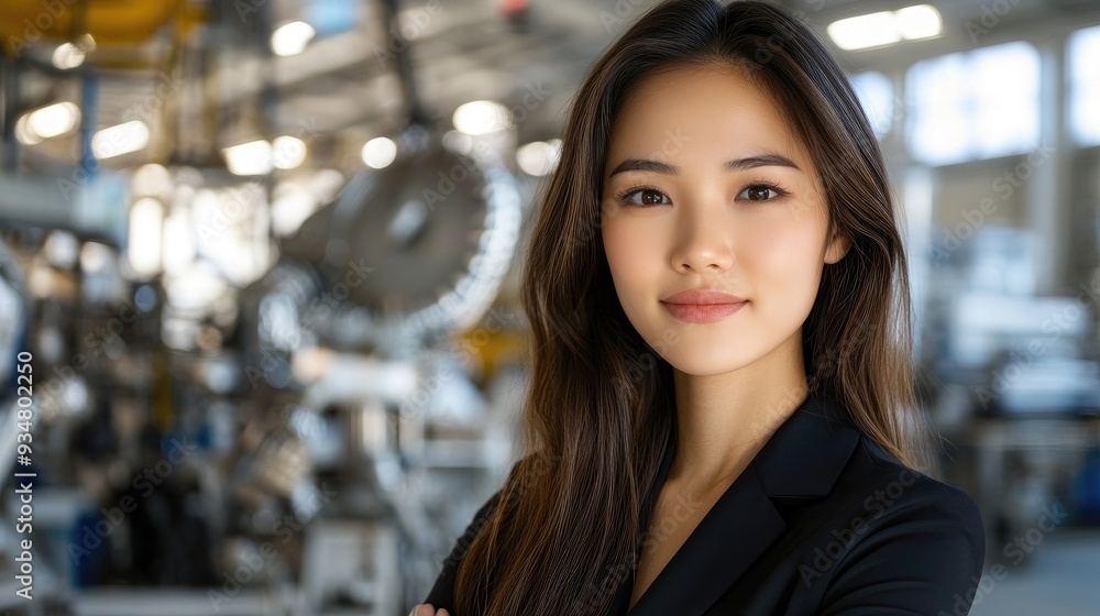 custom made wallpaper toronto digitalAsian beautiful woman standing confidently in an advanced industrial workshop