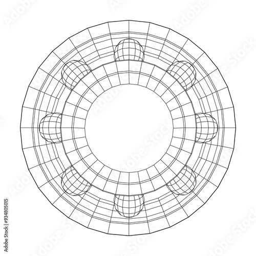 Roller bearing. Circular round rotating bearings used in industry for heavy equipment mechanical work and engineering. Wireframe low poly mesh vector illustration.