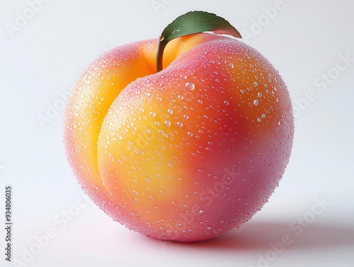 hyperrealistic 3d render of a juicy peach showcasing delicate fuzz and vibrant orangepink hues dewdrops glistening on its surface against a pure white backdrop photo