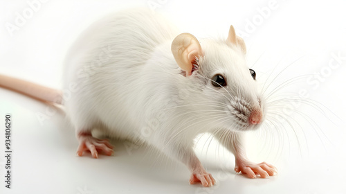 Rat on White Background ,Animal, Mammal ,A white rat with pink feet and ears, laboratory animal, testing model for research ,Decorative mouse on a white background Macro shoot ,funny little rat