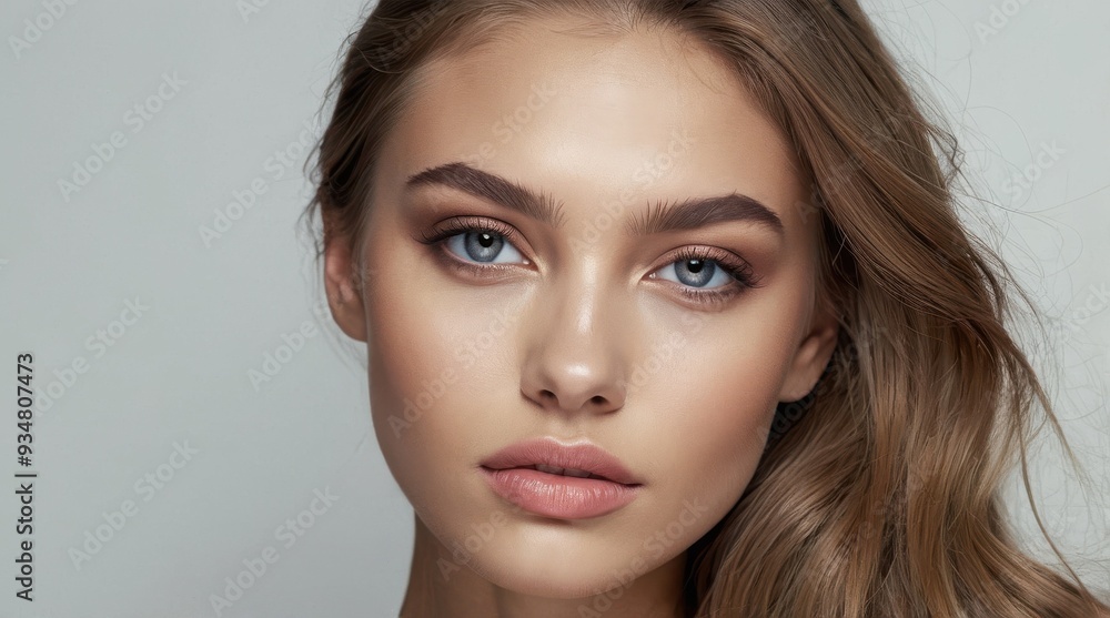 Beautiful gorgeous girl looking at camera isolated on white. Young caucasian lady portrait. Healthy face skin care beauty, skincare cosmetics cosmetology concept Beautiful gorgeous girl looking at camera isolated on white. Young caucasian lady portrait. Healthy face skin care beauty, skincare cosmetics cosmetology concept