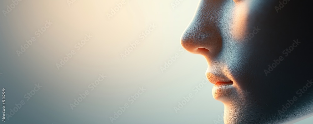 The essence of a person, close-up of a thoughtful face in soft light, 3D illustration The essence of a person, close-up of a thoughtful face in soft light, 3D illustration