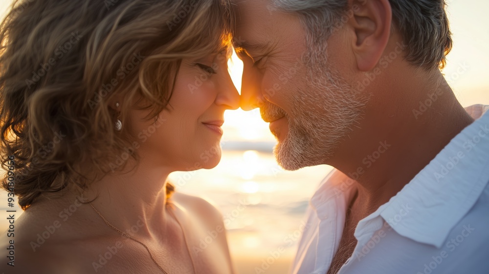 A joyful couple kisses on the beach at sunset, surrounded by seashells and glowing skies. A joyful couple kisses on the beach at sunset, surrounded by seashells and glowing skies.