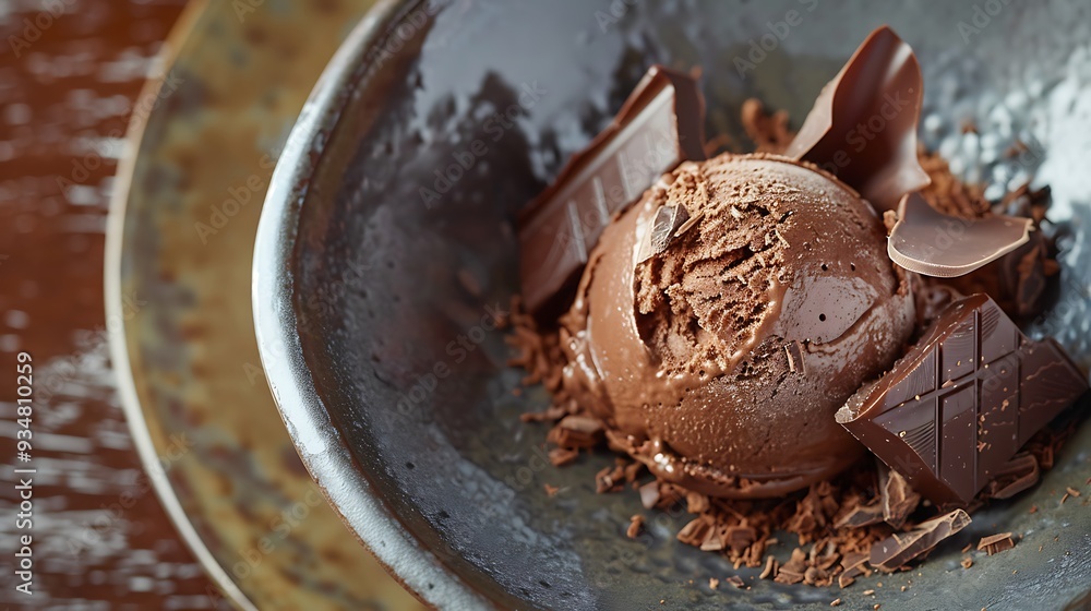 Experience the rich taste of a dish of handmade chocolate ice cream Experience the rich taste of a dish of handmade chocolate ice cream