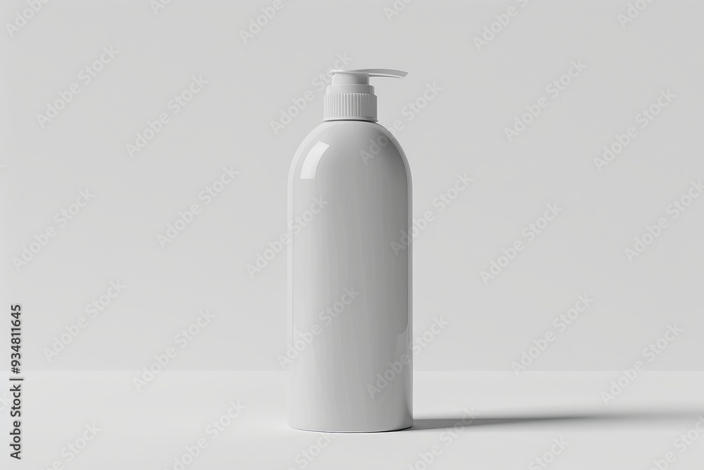 White Plastic Pump Bottle with Curved Top on a White Background White Plastic Pump Bottle with Curved Top on a White Background