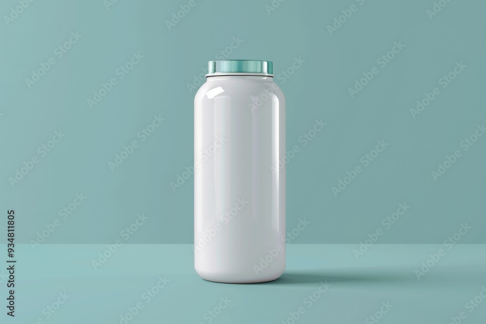 White Water Bottle with Teal Lid on Teal Background White Water Bottle with Teal Lid on Teal Background