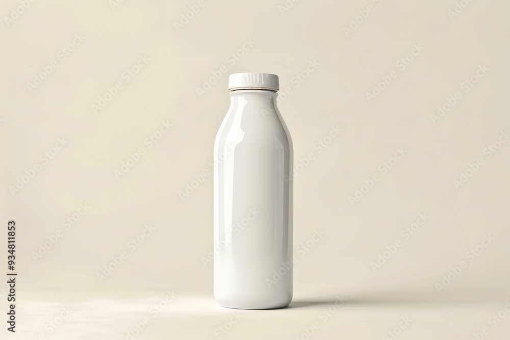 White Plastic Bottle with a White Lid on a Beige Background White Plastic Bottle with a White Lid on a Beige Background