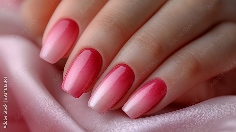 Elegant Pink Ombre Manicured Nails on Soft Fabric Elegant Pink Ombre Manicured Nails on Soft Fabric