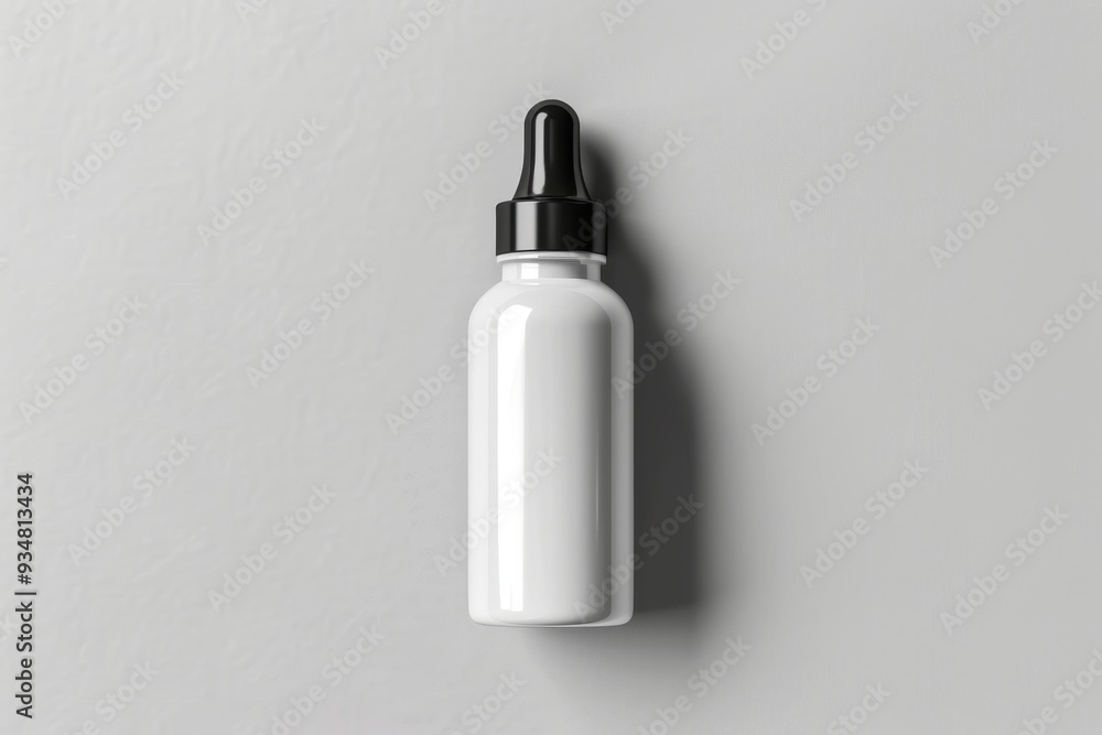 White Dropper Bottle with Black Lid on White Background White Dropper Bottle with Black Lid on White Background