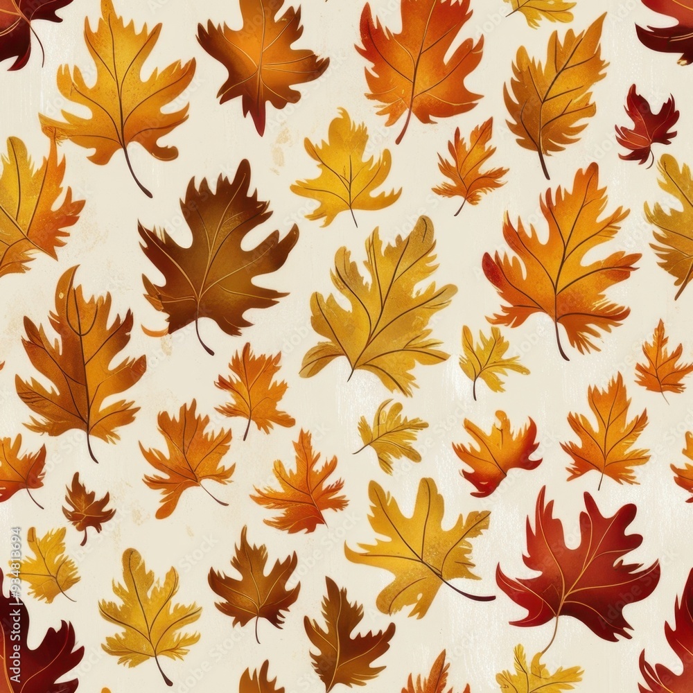 A pattern of colorful autumn leaves on a light background, ideal for seasonal designs. A pattern of colorful autumn leaves on a light background, ideal for seasonal designs.