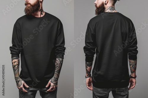 Bearded Man with Tattoos Wearing a Black Sweatshirt photo