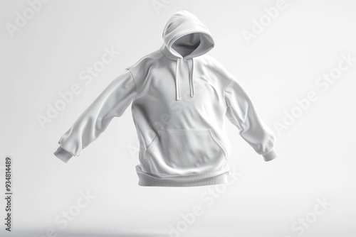 White Hooded Sweatshirt with a Pocket in Front photo