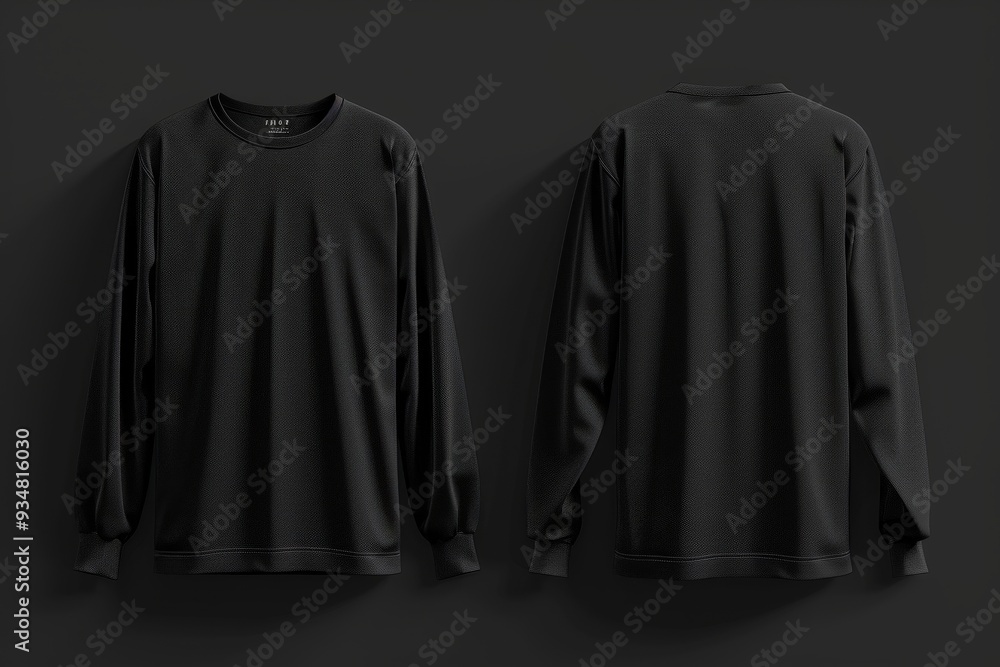 Black Long-Sleeved Crew Neck T-Shirt Mockup Black Long-Sleeved Crew Neck T-Shirt Mockup