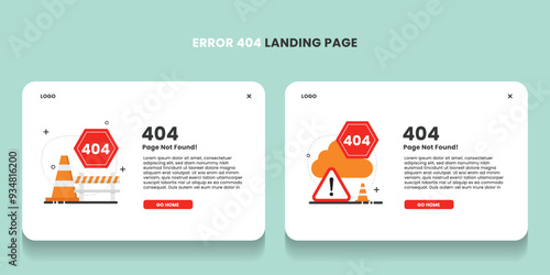Error 404 landing page with a road signs in set flat design