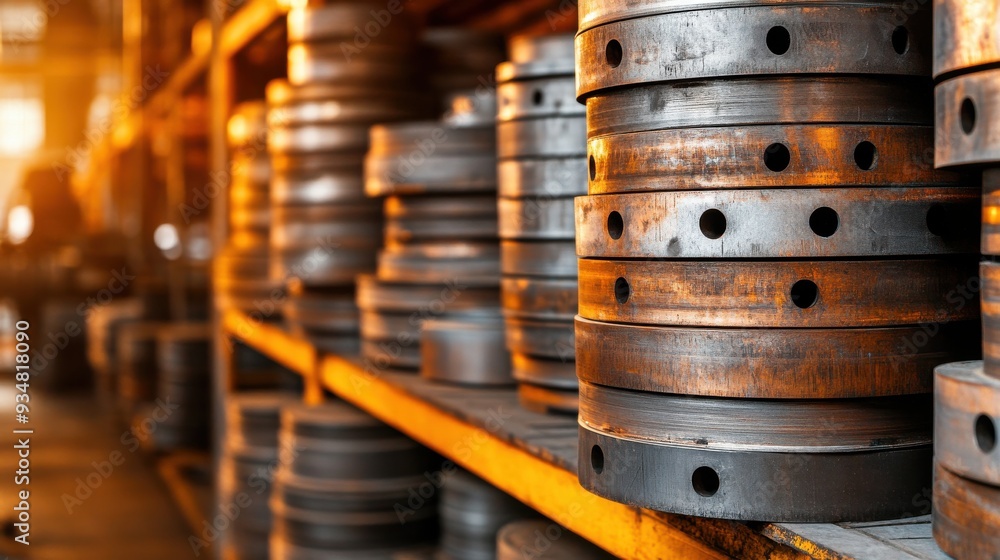 Close-up of metal machine components stacked in a workshop, showcasing industrial manufacturing and precision engineering. Close-up of metal machine components stacked in a workshop, showcasing industrial manufacturing and precision engineering.