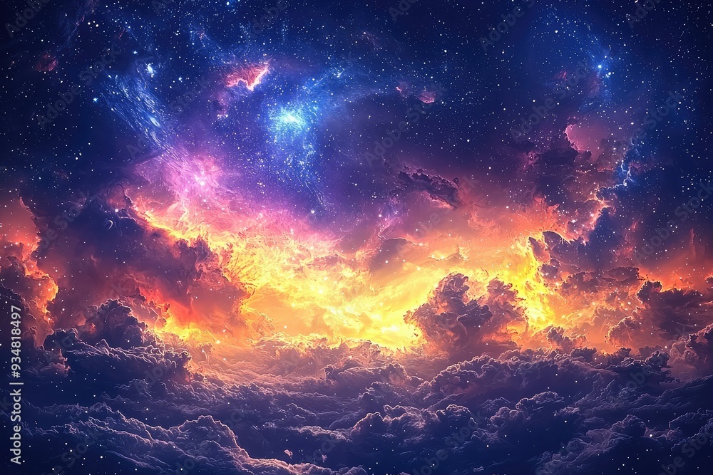 Fototapeta premium Breathtaking cosmic landscape with vibrant clouds and stars