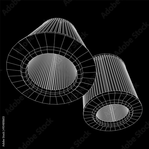 Car engine air filters. Auto spare part. Car care service maintenance. Wireframe low poly mesh vector illustration.