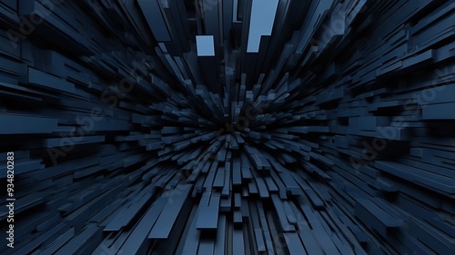 of a dark blue, three-dimensional, abstract pattern