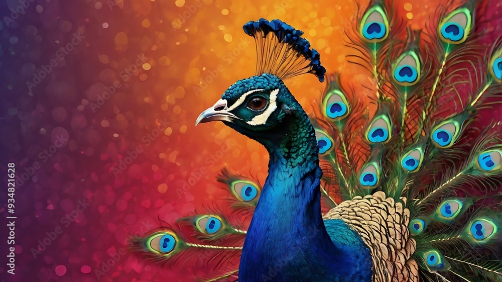Fototapeta premium peacock with its feathers spread out.