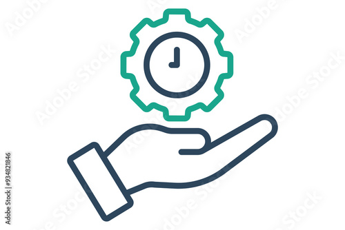 Time management icon. line icon style. hand with gear and clock. icon related to efficiency. productivity elements vector illustration