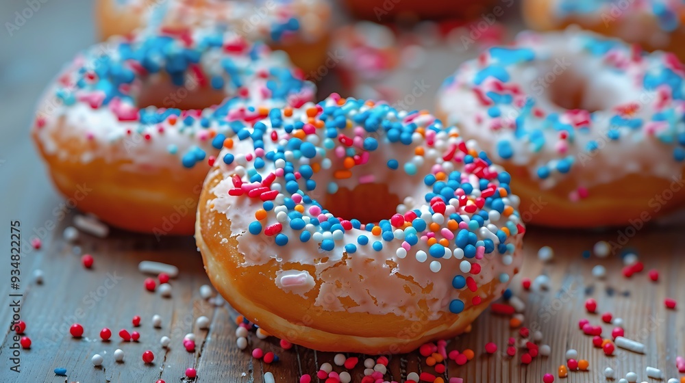 Festive donuts cooked at home with red white and blue sprinkles Festive donuts cooked at home with red white and blue sprinkles