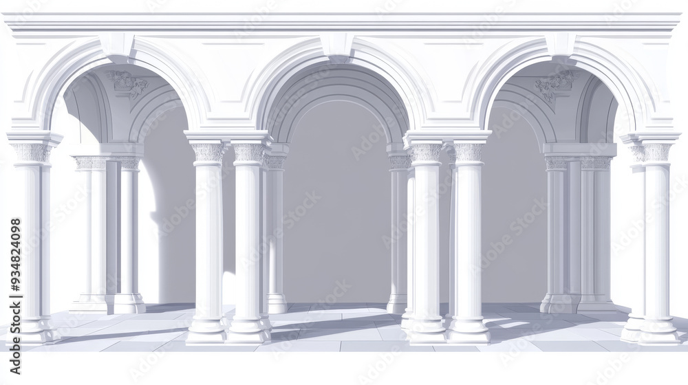 White marble arch of a castle or palace, featuring medieval or antique Greek, Roman, and Arabian columns. Vector illustration of medieval arches on pillars, showcasing ancient stone entrance gates or White marble arch of a castle or palace, featuring medieval or antique Greek, Roman, and Arabian columns. Vector illustration of medieval arches on pillars, showcasing ancient stone entrance gates or