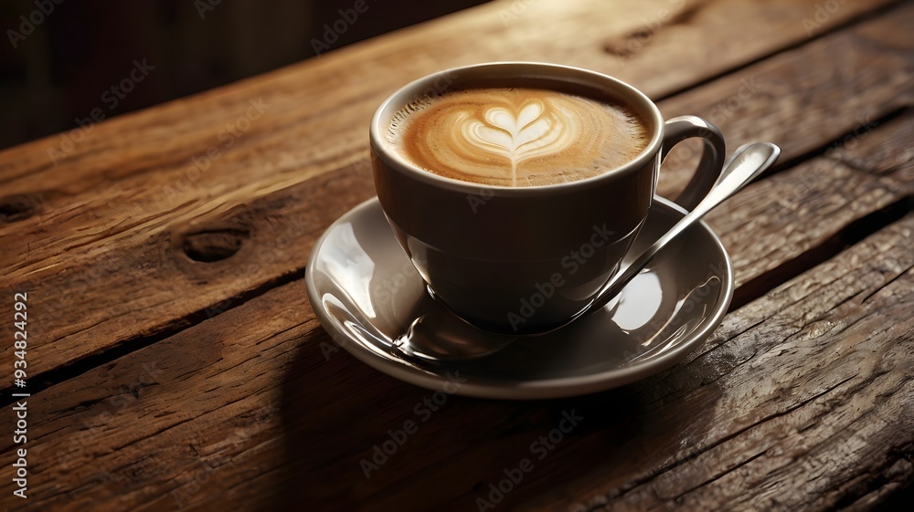cup of coffee on wooden table. generative ai cup of coffee on wooden table. generative ai