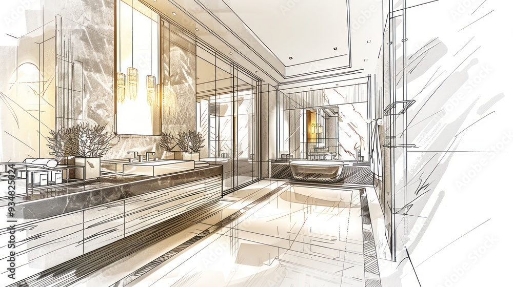 Obraz premium Modern Bathroom Sketch Design.