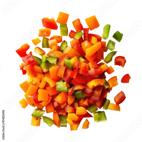 Pieces of diced sweet pepper top view isolate on transparency background photo