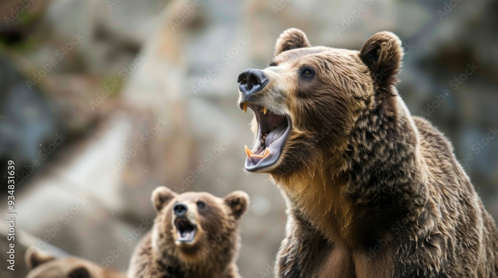 Obraz premium Grizzly Bear Roaring in the Wild.