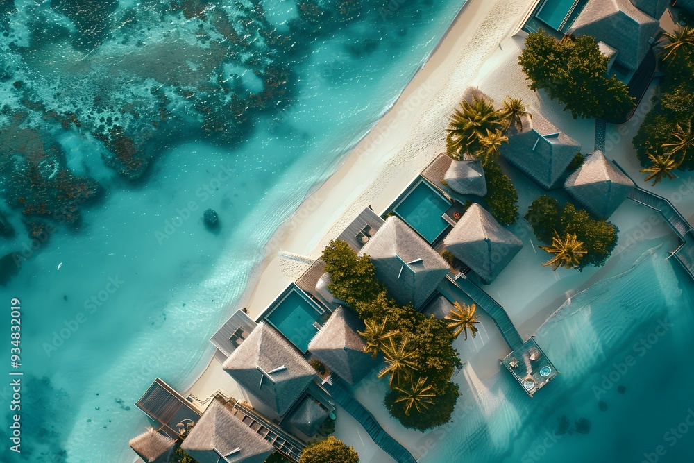 Tropical paradise: turquoise lagoon, palm trees, white sand, endless blue sky Tropical paradise: turquoise lagoon, palm trees, white sand, endless blue sky