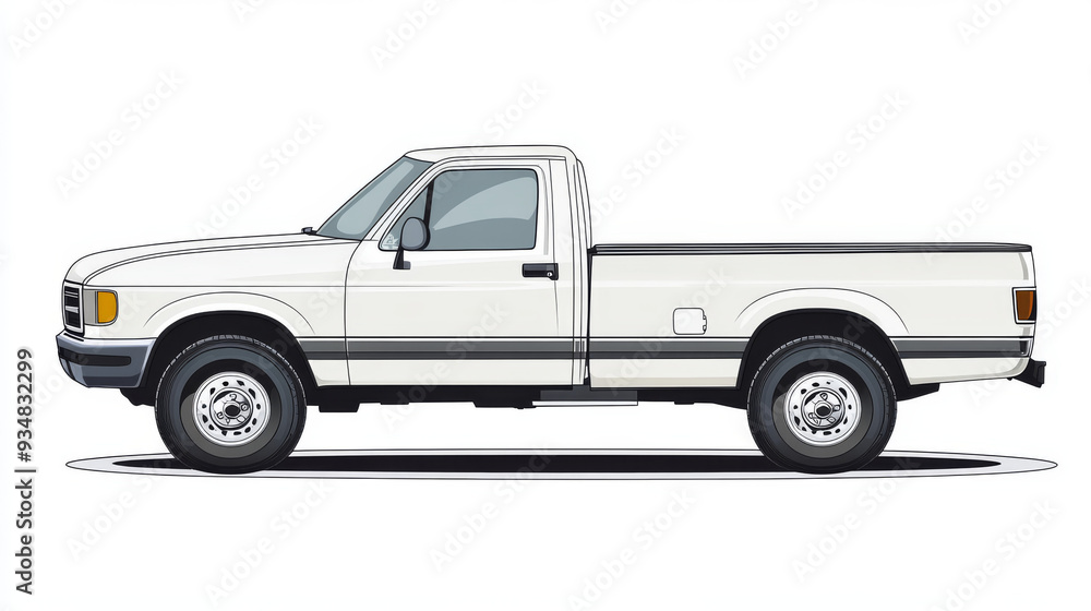 Vector template of a pickup truck isolated on a white background. All elements are organized into groups on separate layers for easy customization and editing. Vector template of a pickup truck isolated on a white background. All elements are organized into groups on separate layers for easy customization and editing.