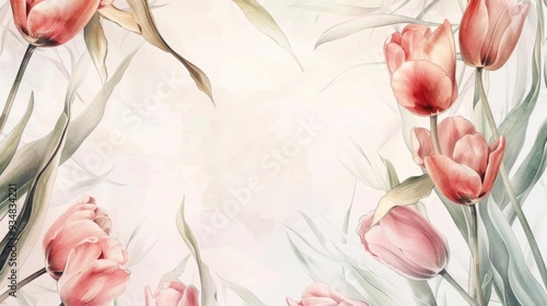 Wallpaper Mural Delicate tulips watercolor design for greeting cards, wedding invitations, or backgrounds. Torontodigital.ca