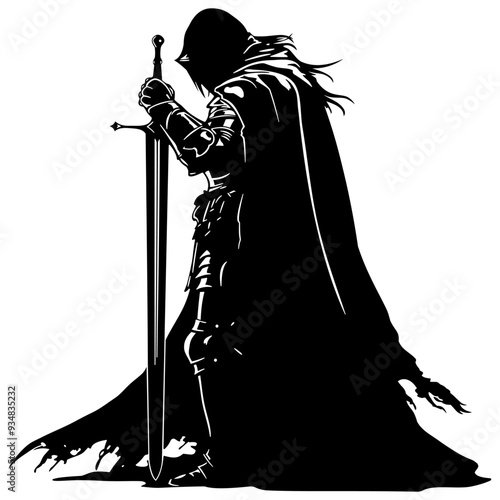 Silhouette design of a Templar warrior seeking justice.