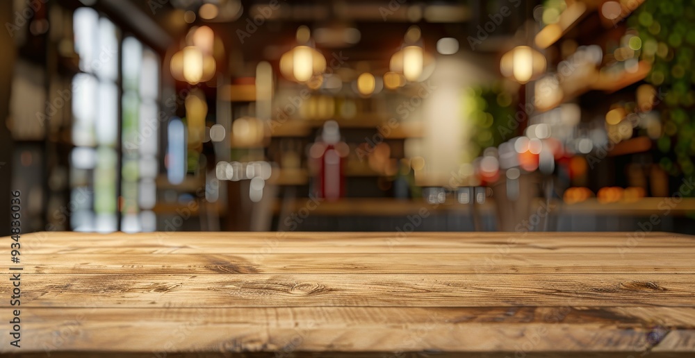 Wooden Tabletop with Blurry Bar Interior Background Wooden Tabletop with Blurry Bar Interior Background