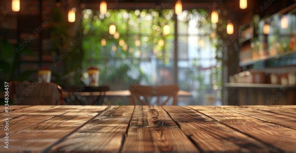 Wooden Tabletop with Blurred Background of a Cafe Interior Wooden Tabletop with Blurred Background of a Cafe Interior