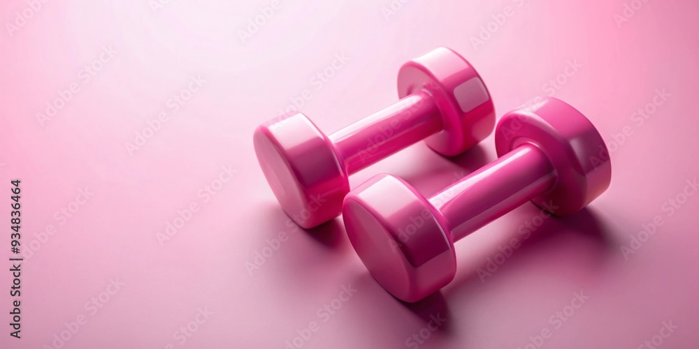 Pink dumbbells for a sports workout on a pink background Pink dumbbells for a sports workout on a pink background