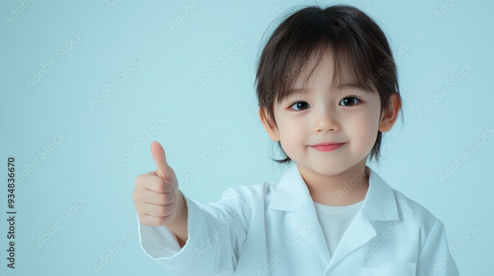Happy Young Scientist Gives Thumbs Up in Lab Coat Happy Young Scientist Gives Thumbs Up in Lab Coat