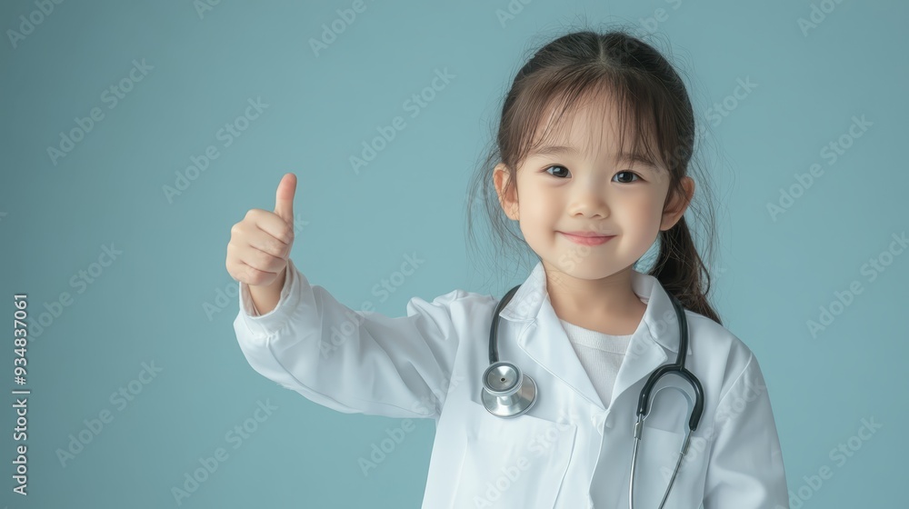 Happy Little Doctor Giving Thumbs Up in White Coat Happy Little Doctor Giving Thumbs Up in White Coat