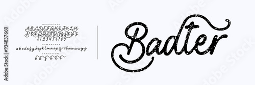 Elegant Retro Classic Font. Rough Grunge Disstress script Font, Vintage design for Brand, Fashion, Urban, Uppercase,lowercase and number, Vector illustration