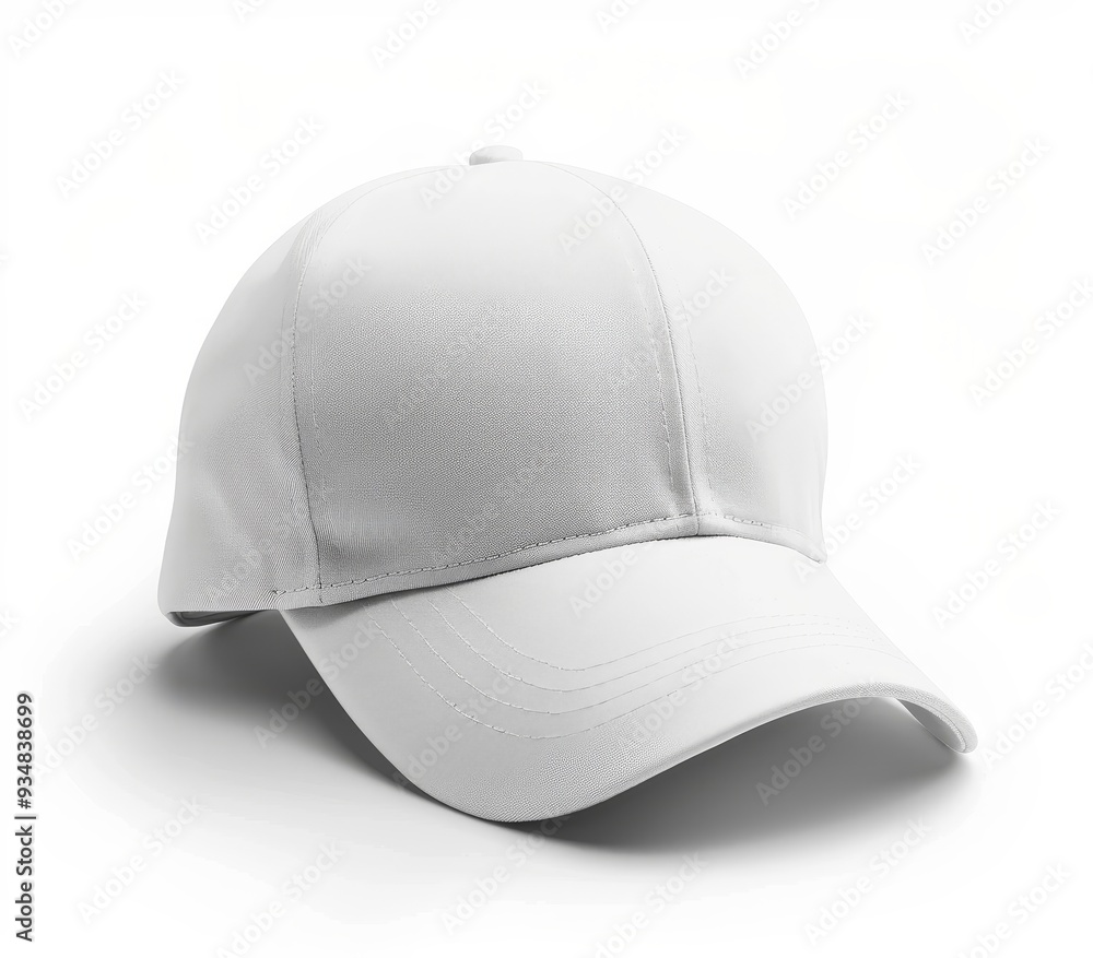 White Baseball Cap with Curved Brim on White Background White Baseball Cap with Curved Brim on White Background