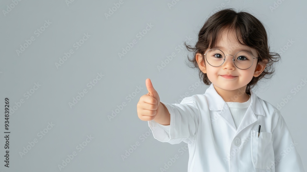Little Girl Scientist in Lab Coat Giving Thumbs Up Little Girl Scientist in Lab Coat Giving Thumbs Up