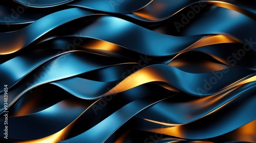 Abstract blue and gold waves create a dynamic, elegant background, perfect for modern design and creative projects.