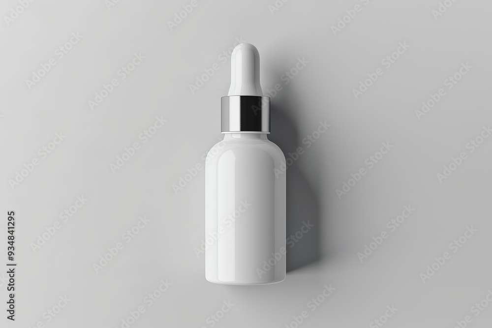 White Dropper Bottle with Silver Cap on a Grey Background White Dropper Bottle with Silver Cap on a Grey Background