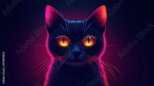 A cat with glowing eyes is staring at the camera
