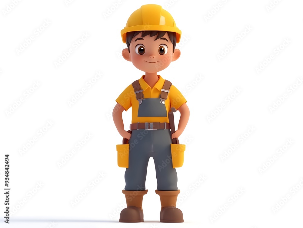 3D Rendered Image of a Full Body Boy Wearing a Construction Worker Uniform Standing at the Center and Isolated on a White Background with No Shadow 3D Rendered Image of a Full Body Boy Wearing a Construction Worker Uniform Standing at the Center and Isolated on a White Background with No Shadow