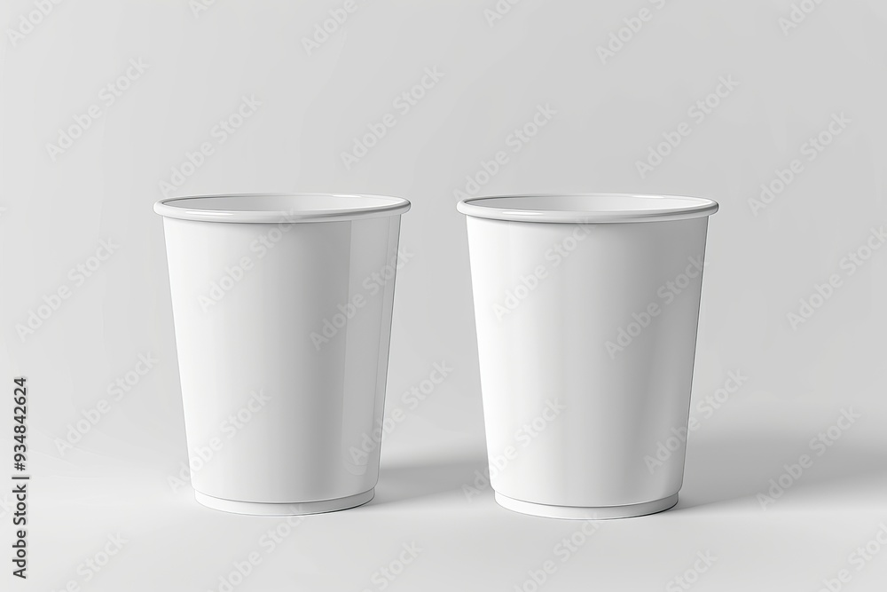 Two White Disposable Paper Cups on a White Background Two White Disposable Paper Cups on a White Background