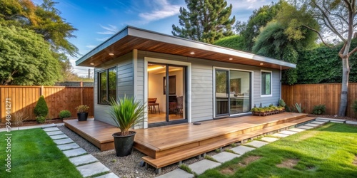 Modern ADU unit in a backyard setting with a focus on housing solution and property expansion